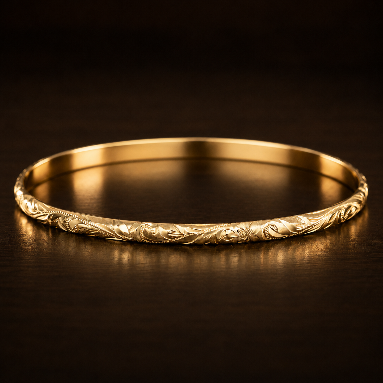 Solid Gold Hawaiian Heirloom Bangle [3mm width] Heritage Design