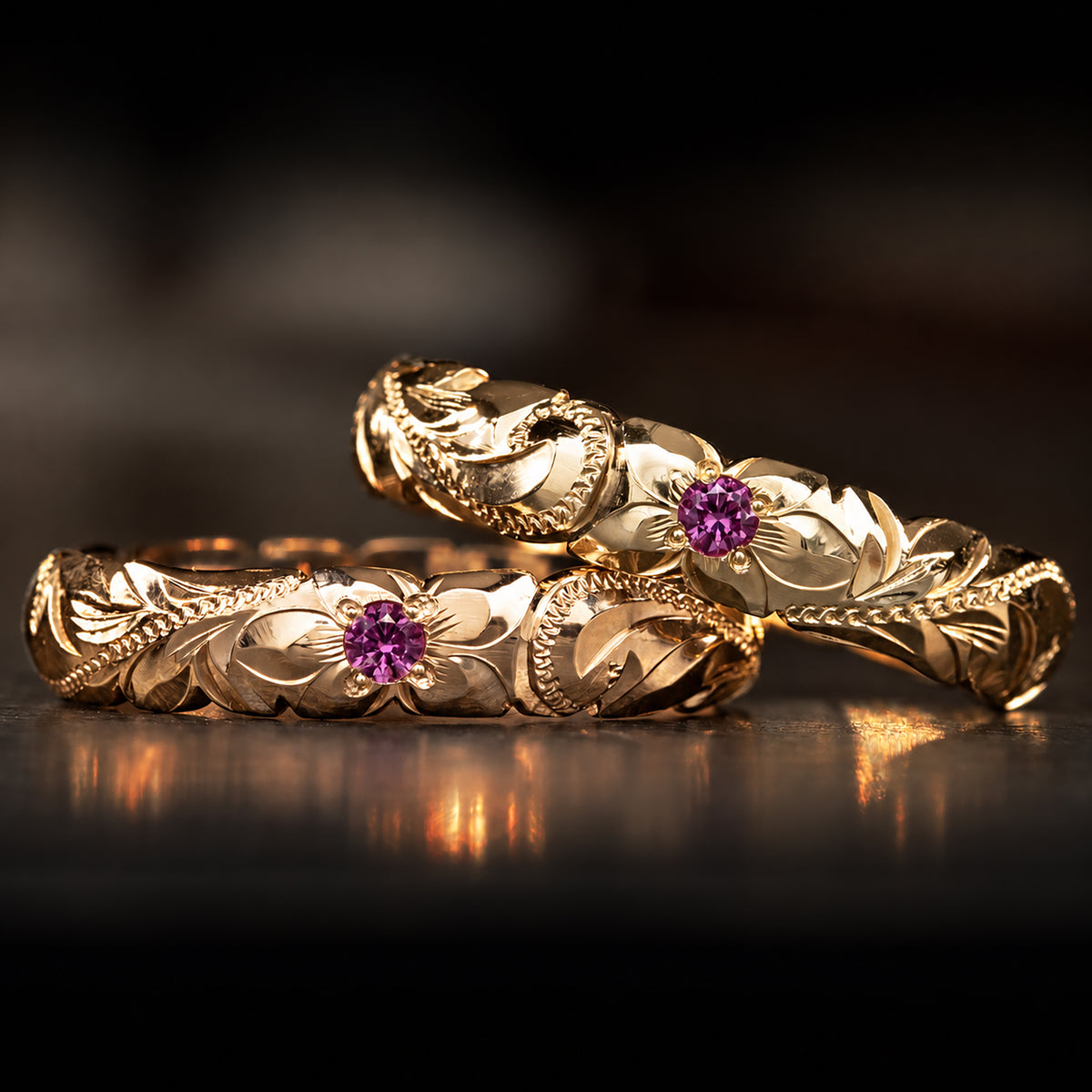 Solid Gold Pink Sapphire Hawaiian Jewelry Ring [4mm width] Barrel Shape / Standard Fitment