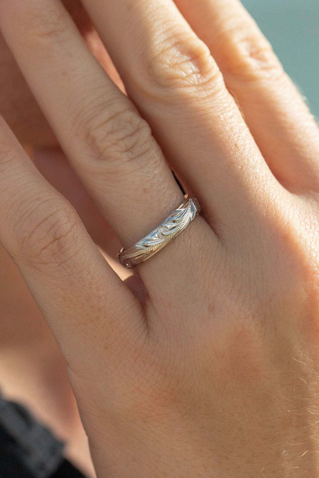 Hawaiian Hand Engraved Silver Flat Ring | Sterling Silver Wedding Rings