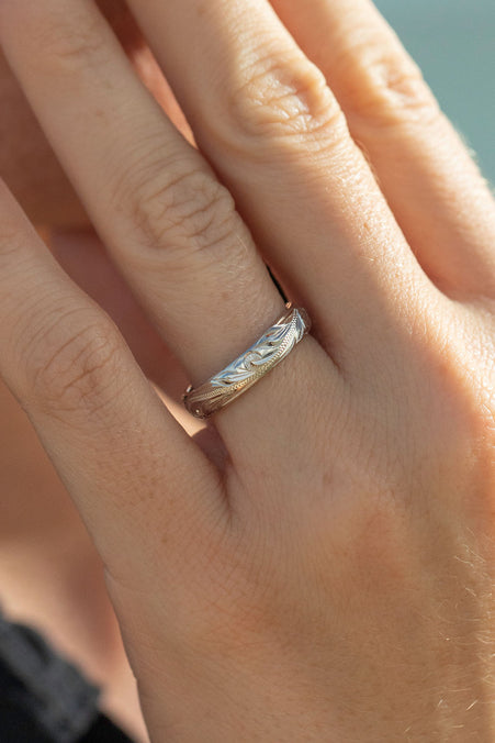 Hawaiian Hand Engraved Sterling Silver Ring [4mm width]