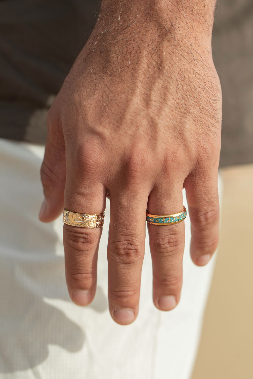 Tungsten Carbide [6mm] Turquoise & 18K Gold Flake