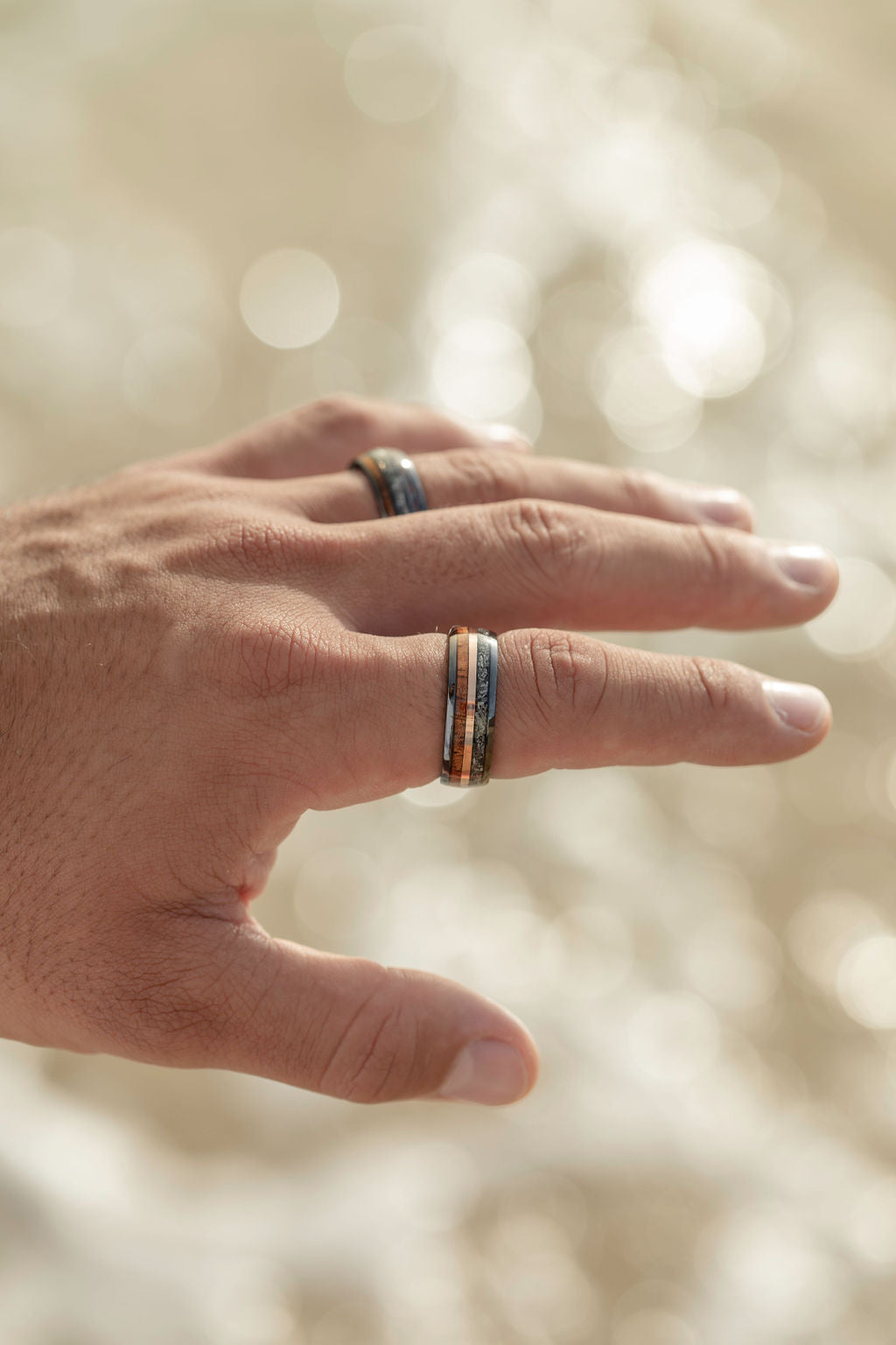 Black Titanium Ring [8mm width] Galaxy Meteorite & Hawaiian Koa Wood
