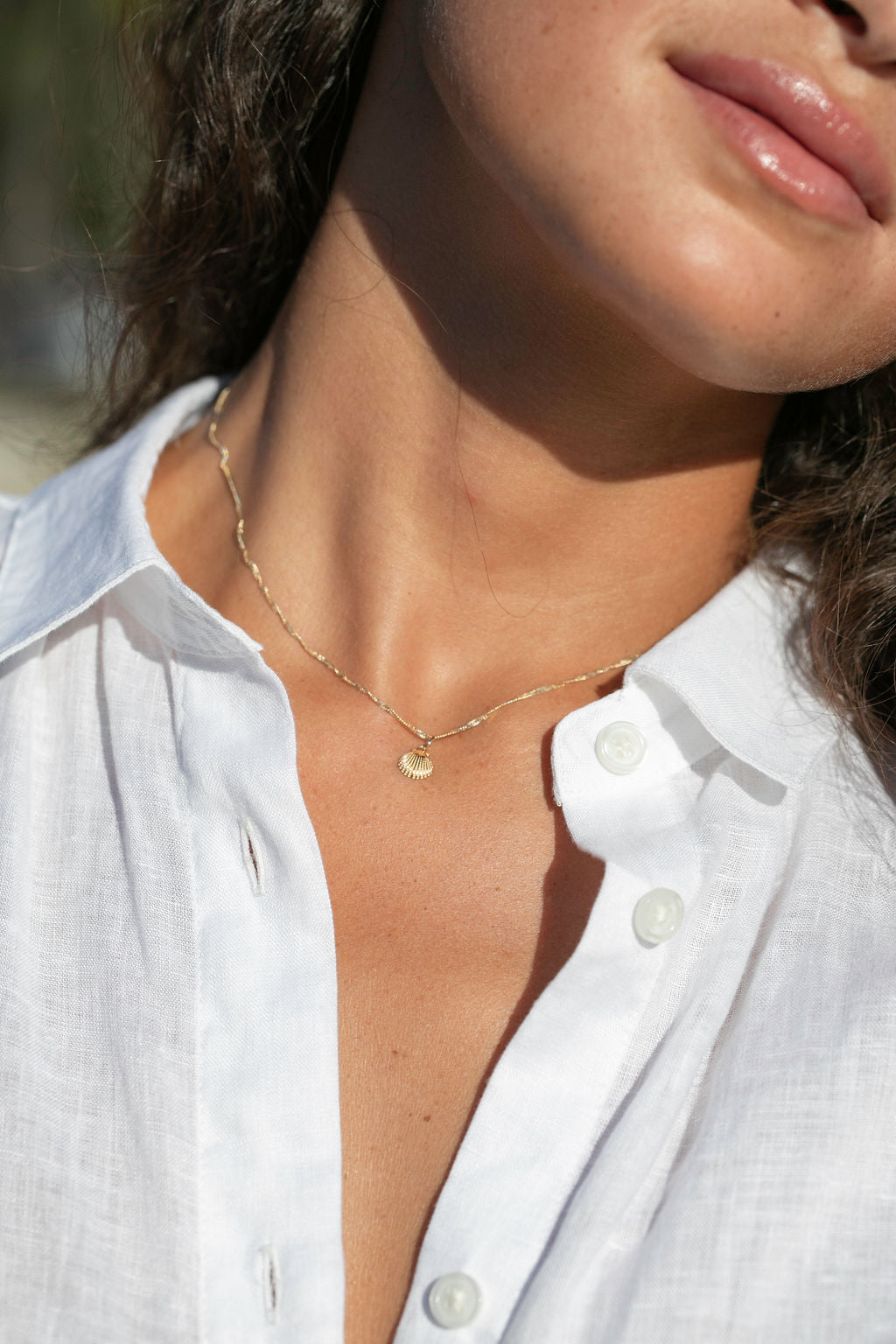 14K Gold Mini Sunrise Seashell Pendant
