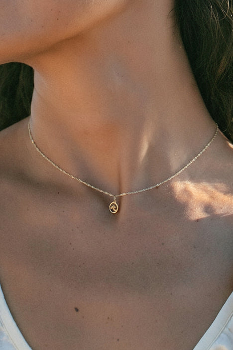 14K Gold Mini Wave Pendant