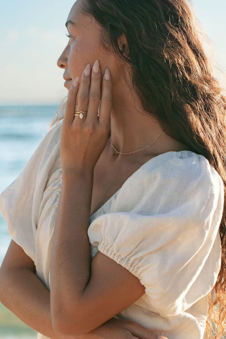 Solid Gold Stackable Chevron Wishbone Ring [2mm width] Hand Engraved Hawaiian Jewelry