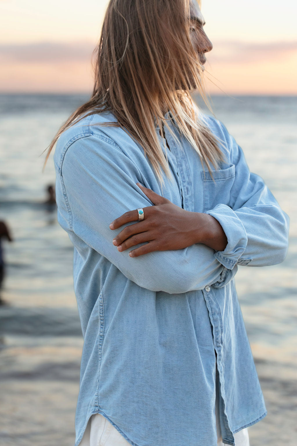 Sterling Silver Ring 'The World' [10mm width] Kingman Turquoise
