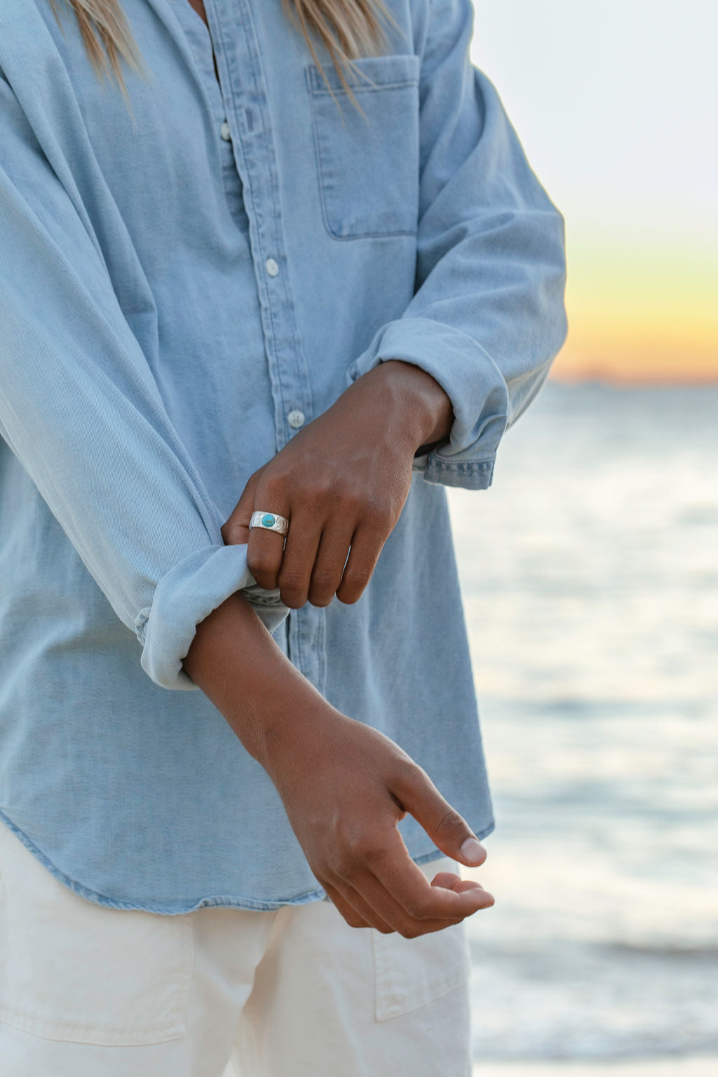Sterling Silver Ring 'The World' [10mm width] Kingman Turquoise