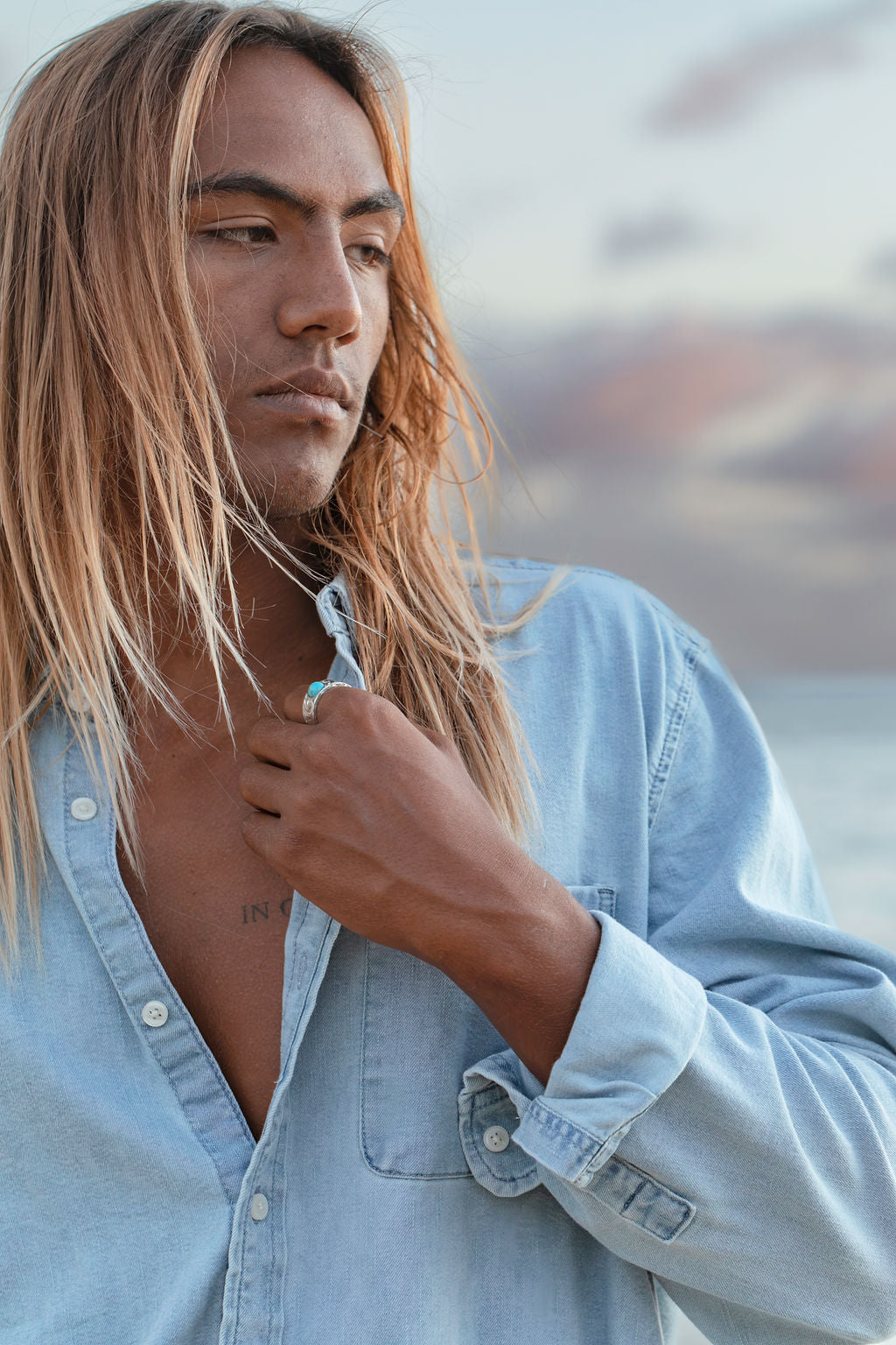 Sterling Silver Ring 'The World' [10mm width] Kingman Turquoise