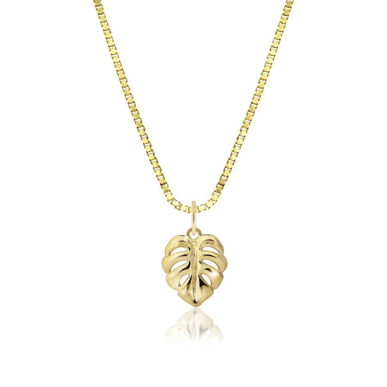 14K Gold Mini Monstera Leaf Pendant