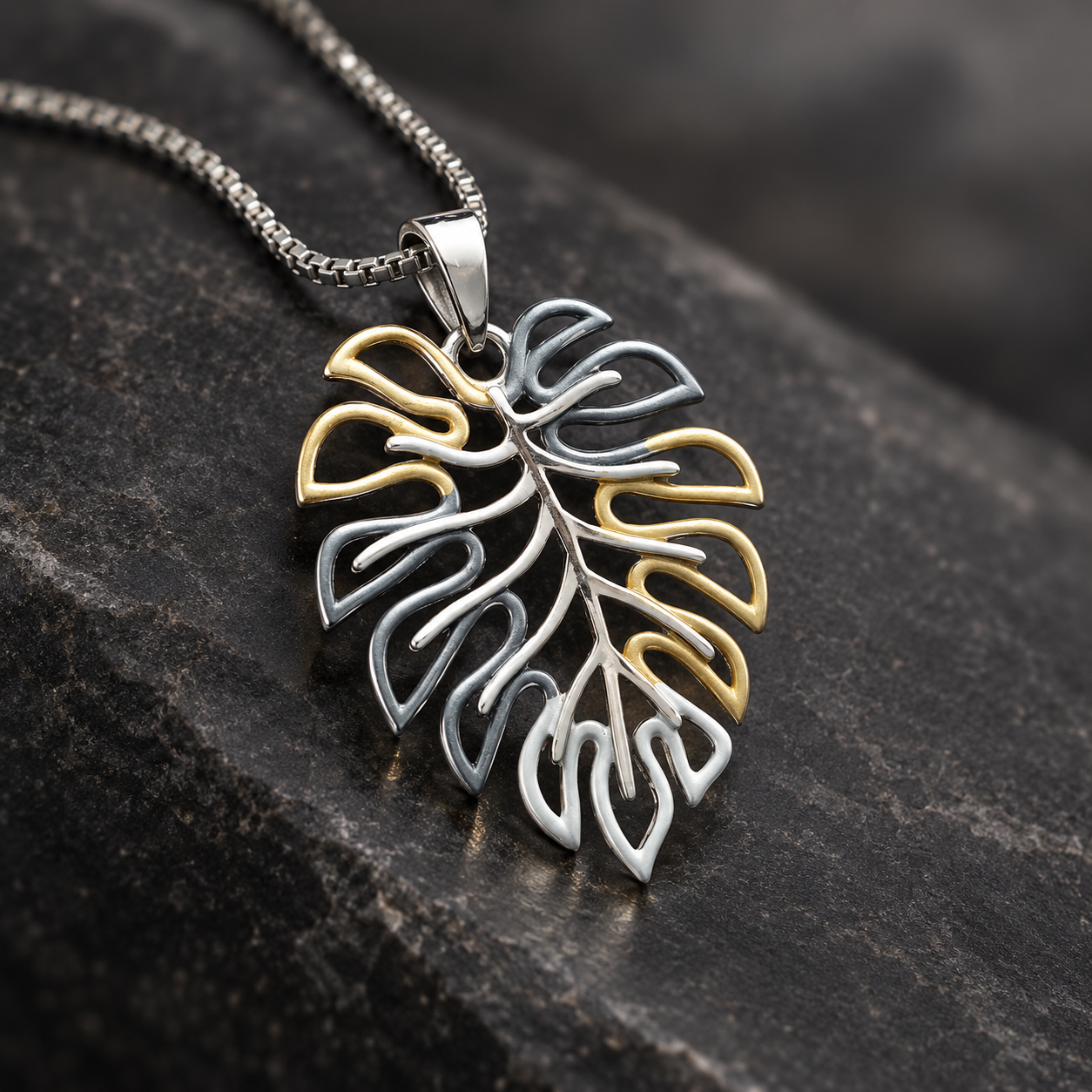 Sterling Silver Monstera Multi Color Pendant