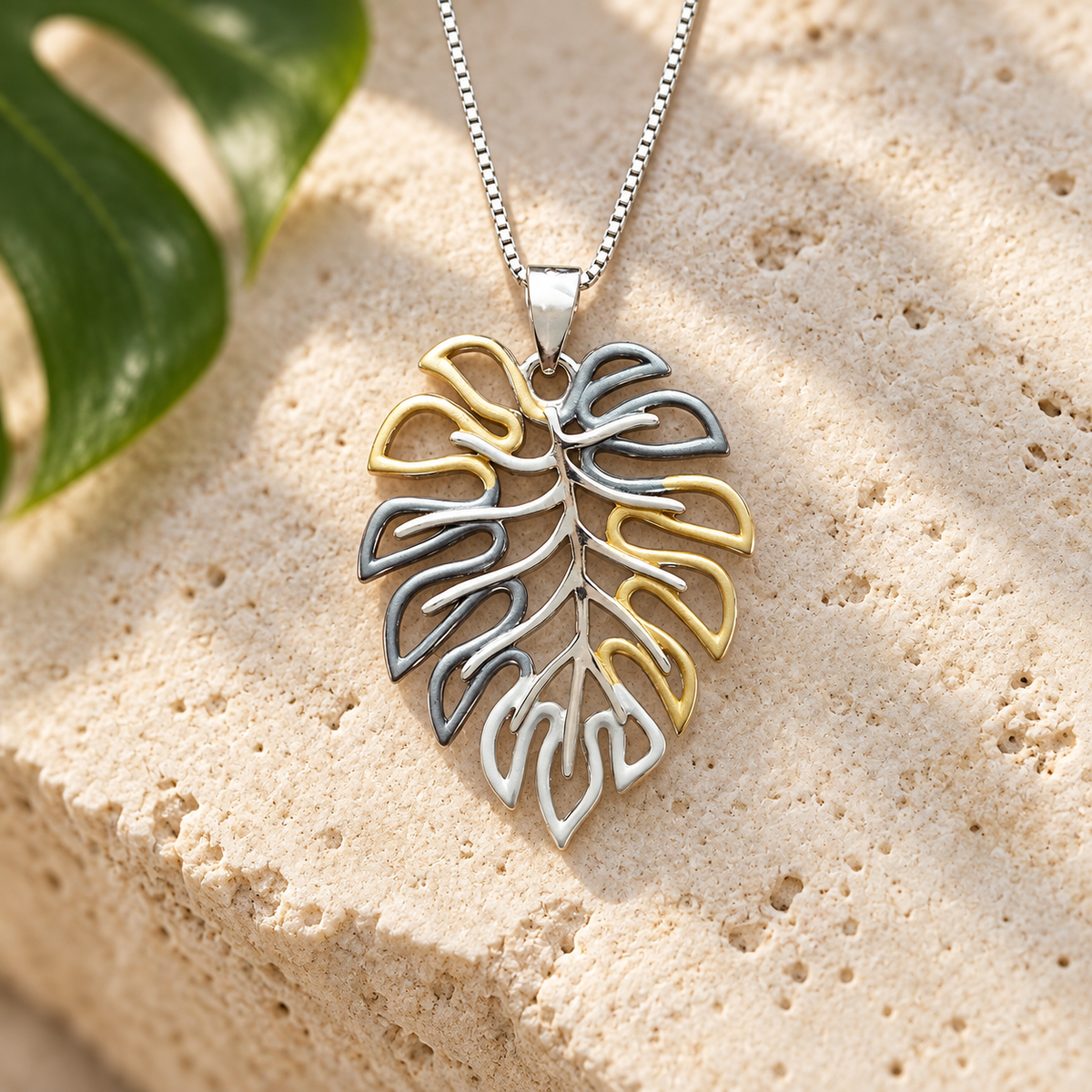 Sterling Silver Monstera Multi Color Pendant