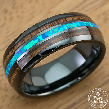 Titanium GR5 Hammered Stonewashed Ring [8mm width] Hawaiian Koa Wood