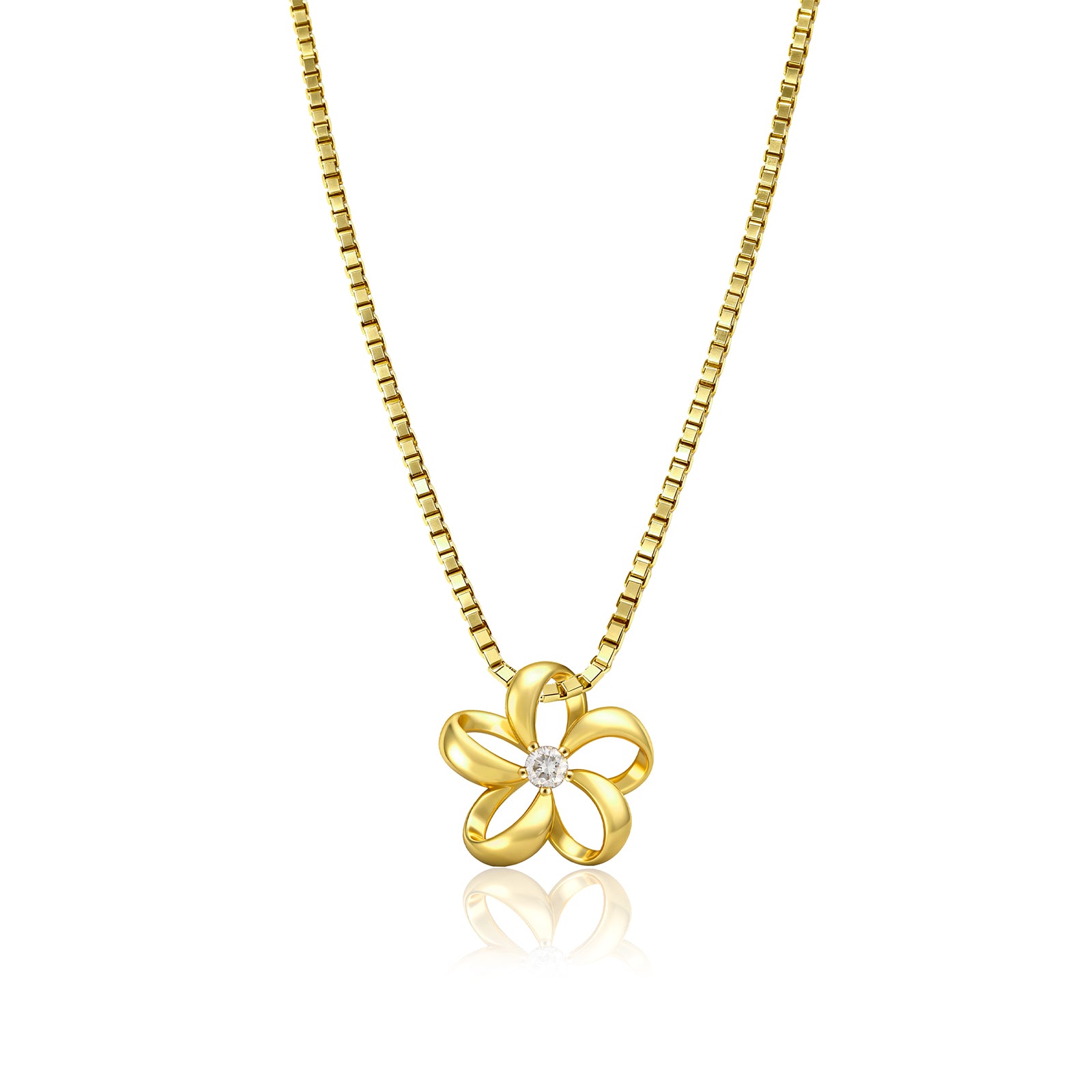 mini Solid Gold Diamond Floating Plumeria - 10mm