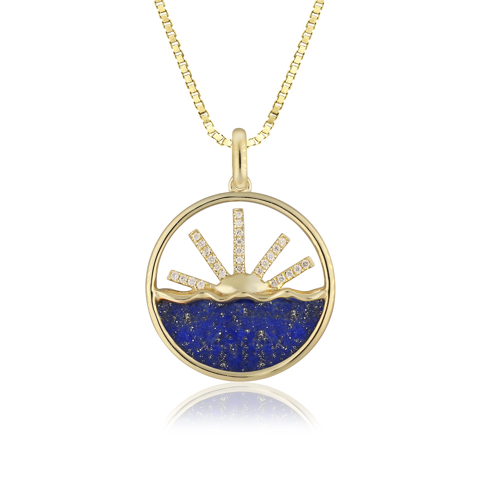 14K Gold Lapis Diamond Sunrise Pendant