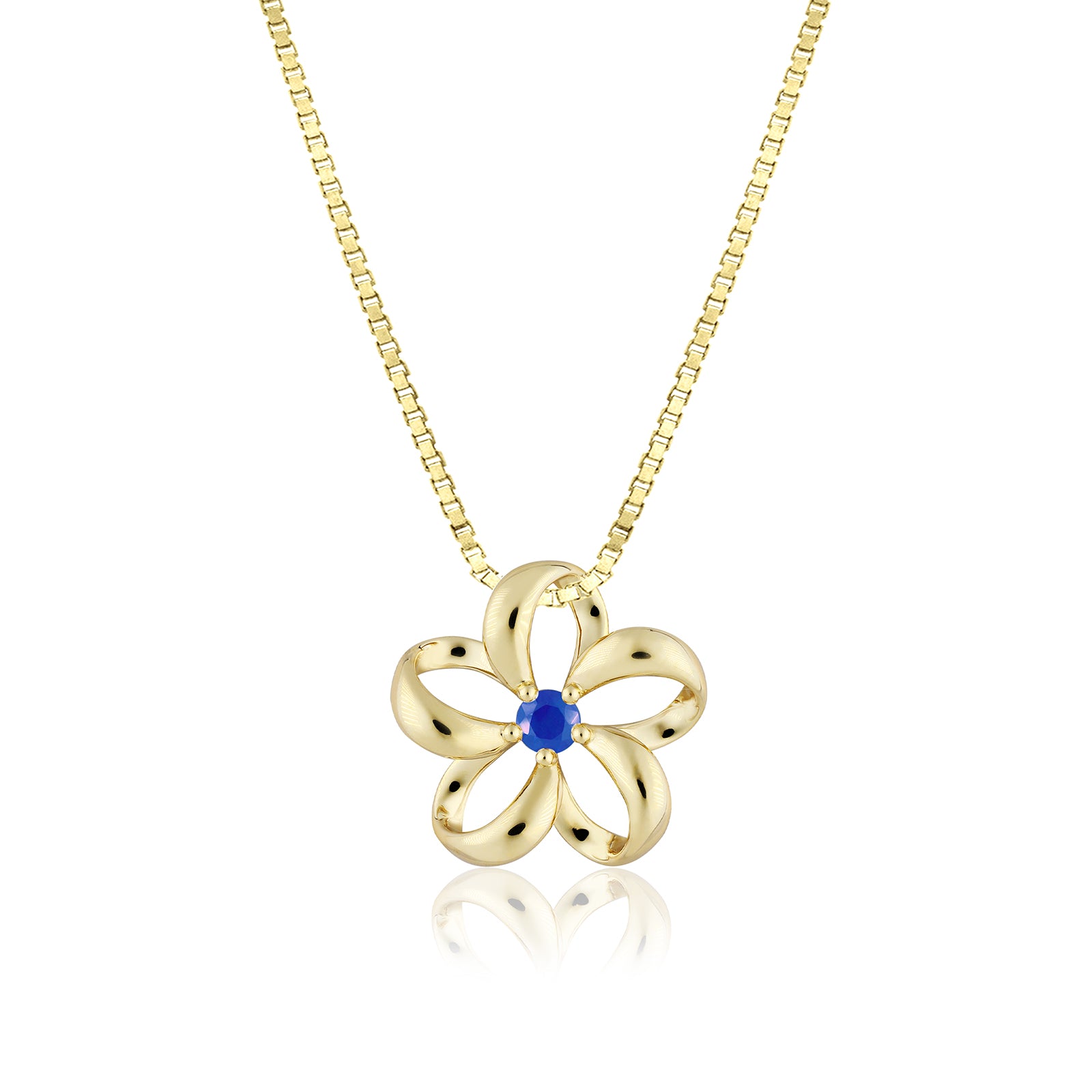 14K Floating Plumeria Blue Sapphire Pendant [15mm]