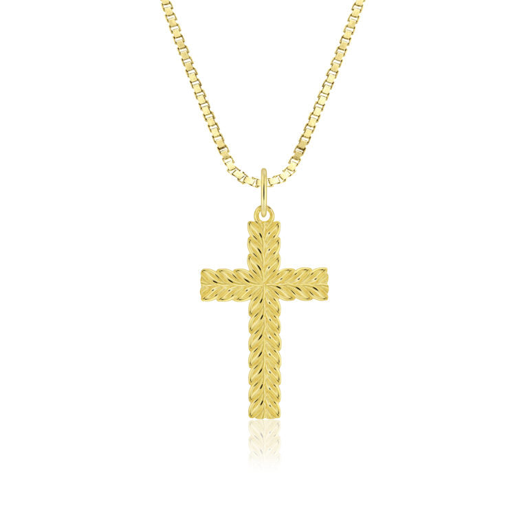 Solid Gold Maile Chevron Cross Pendant