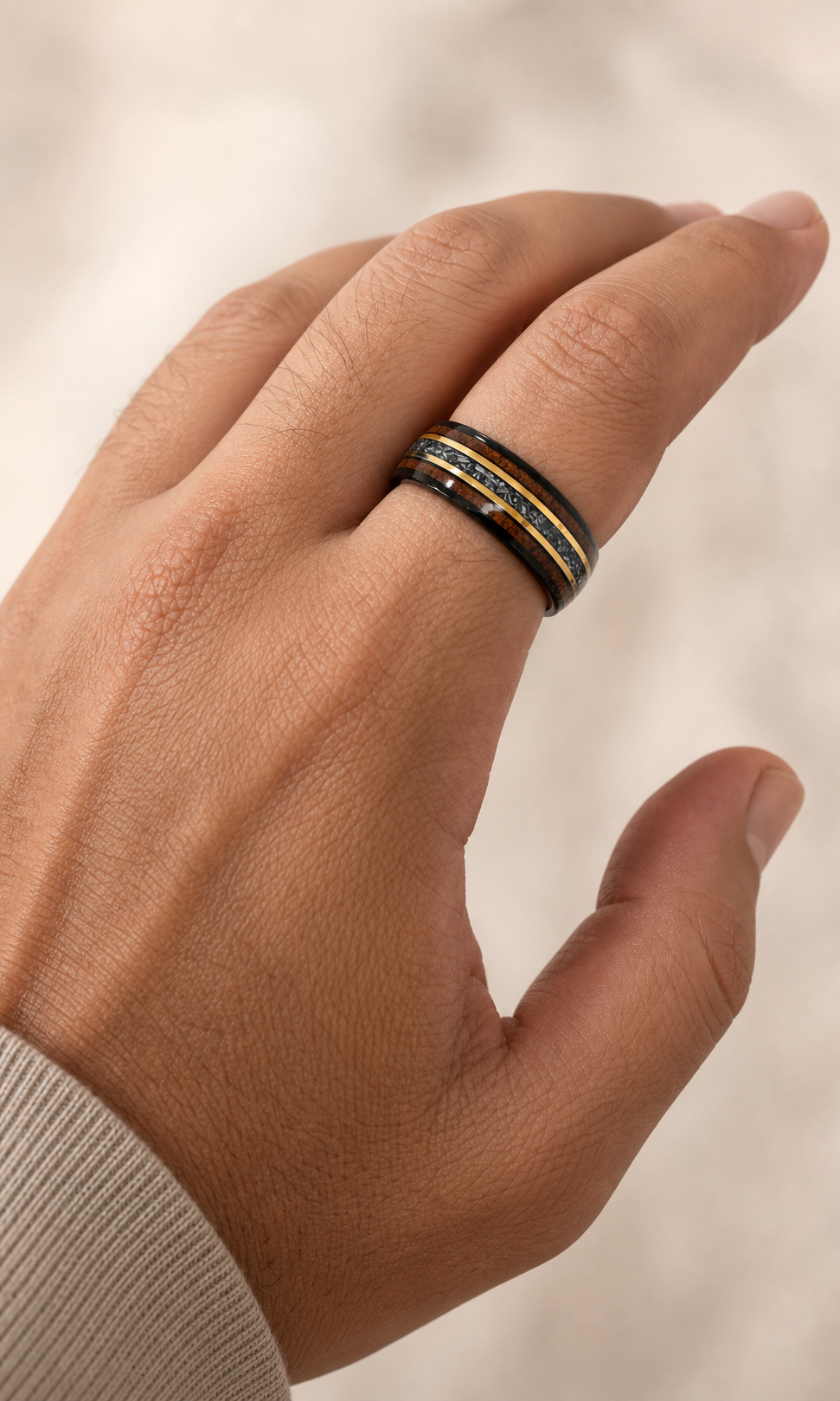 Black Cobalt Ring [8mm width] Meteorite & Hawai'i Koa Wood