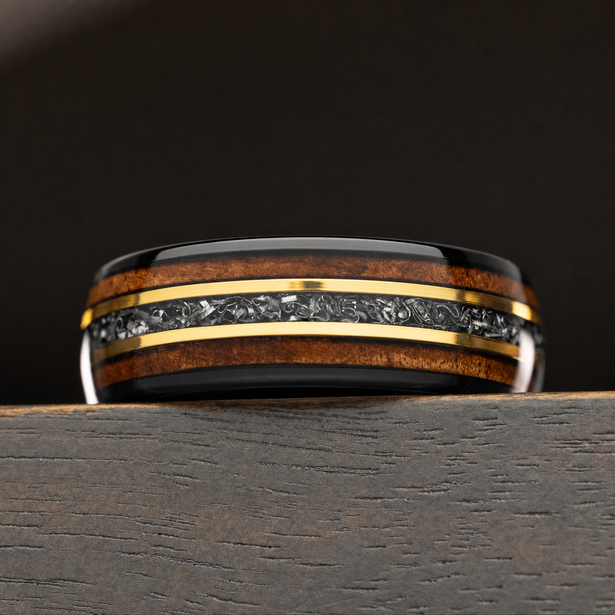 Black Cobalt Ring [8mm width] Meteorite & Hawai'i Koa Wood
