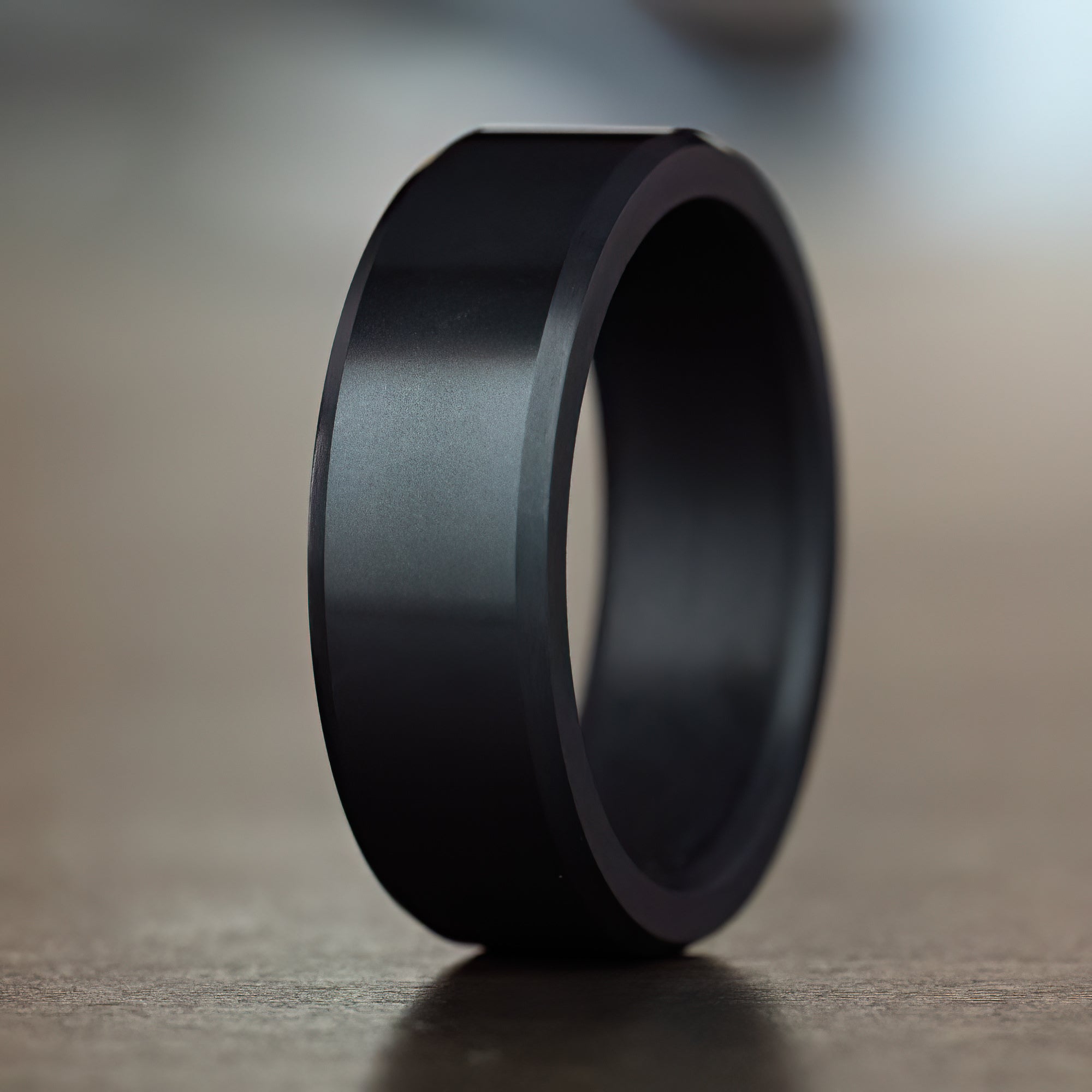 Black Diamond Ring Flat Beveled Edge [Custom Made]