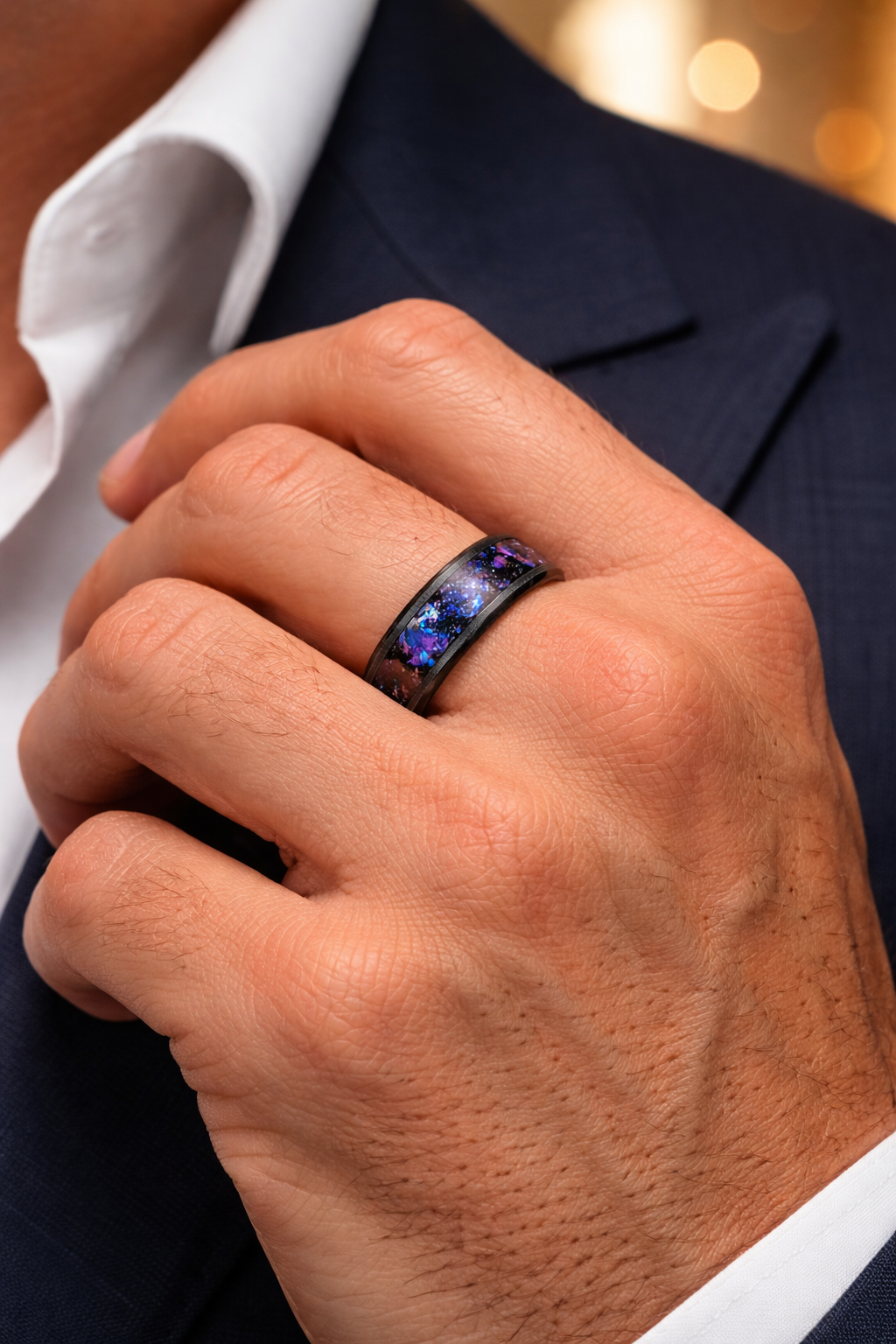 Black Titanium Beveled Ring & Blue Fire Opal