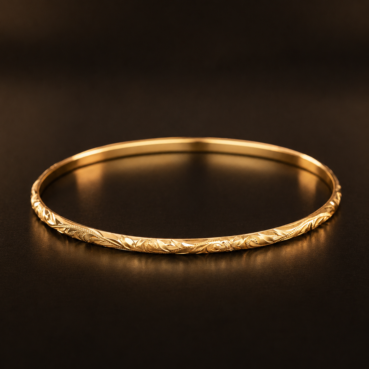 Solid Gold Hawaiian Heirloom Bangle [3mm width] Heritage Design
