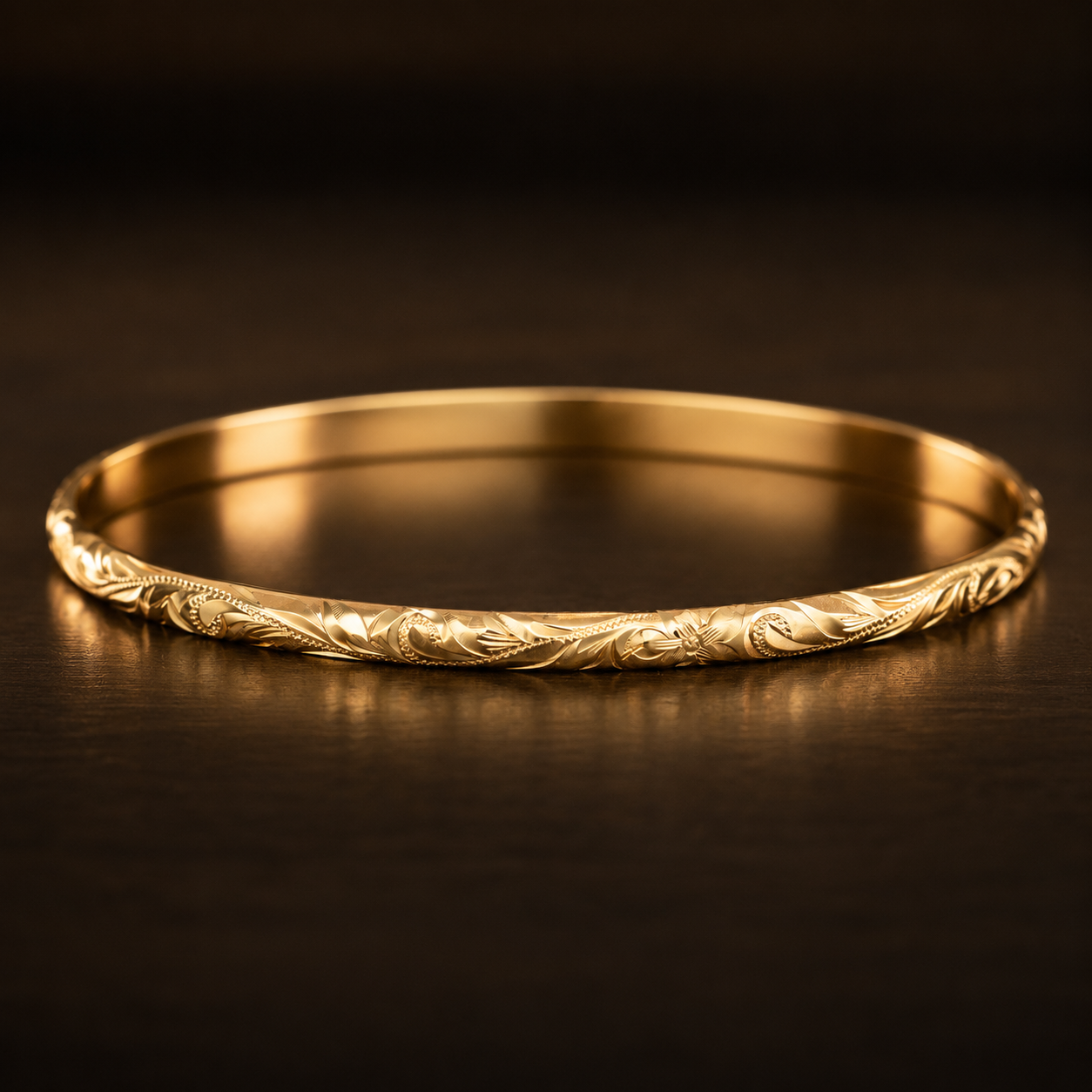 Solid Gold Hawaiian Heirloom Bangle [3mm width] Heritage Design