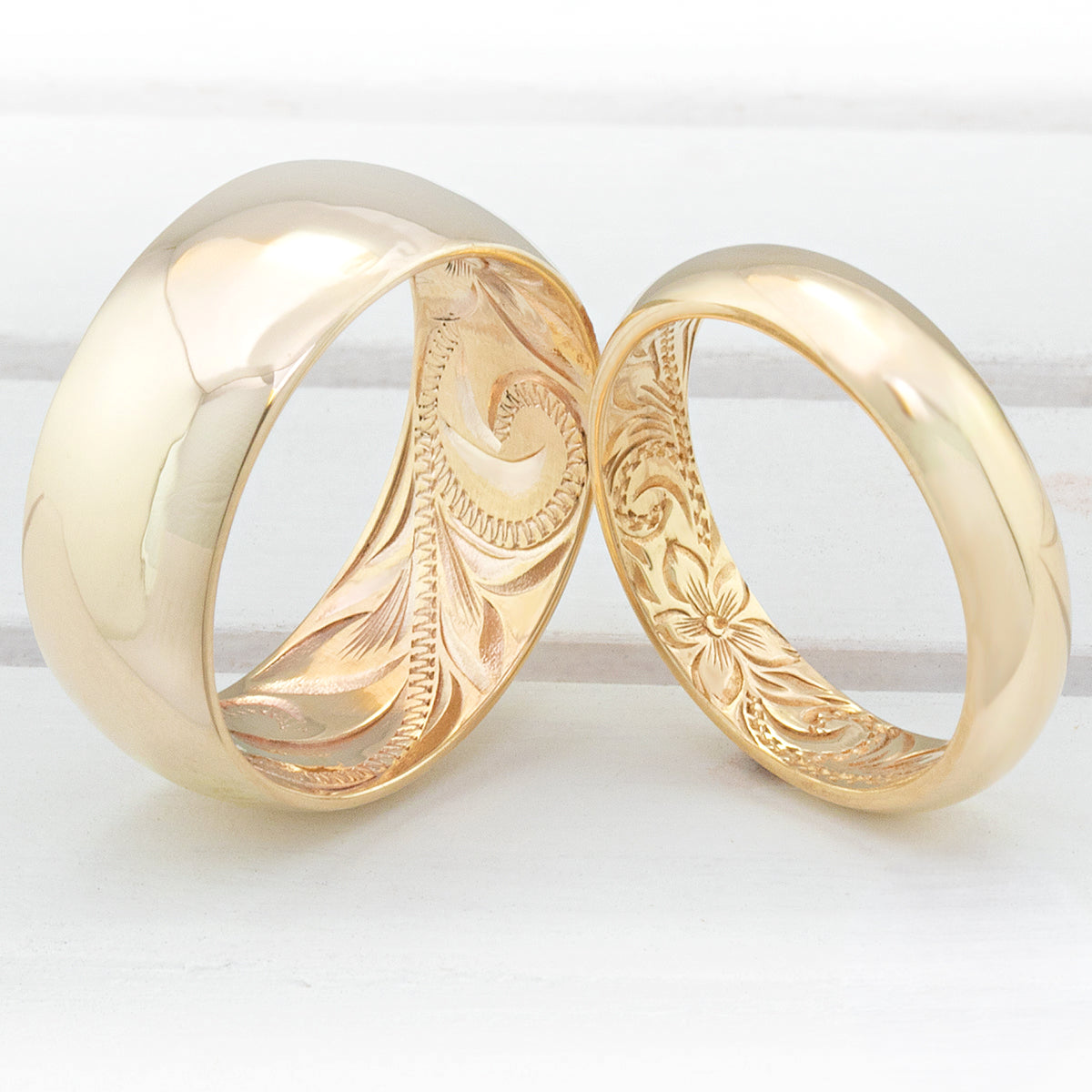 14k Classic Style Inside Engraving Hawaiian Jewelry Ring [4, 6, or 8mm] Barrel Shape