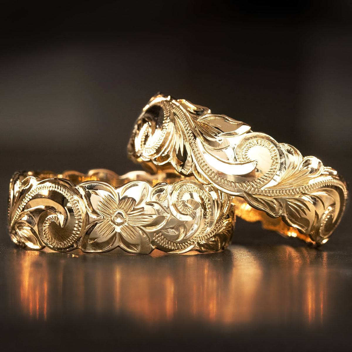 Solid Gold Hawaiian Jewelry Ring with Wave Edges [8mm width] Dome Shape