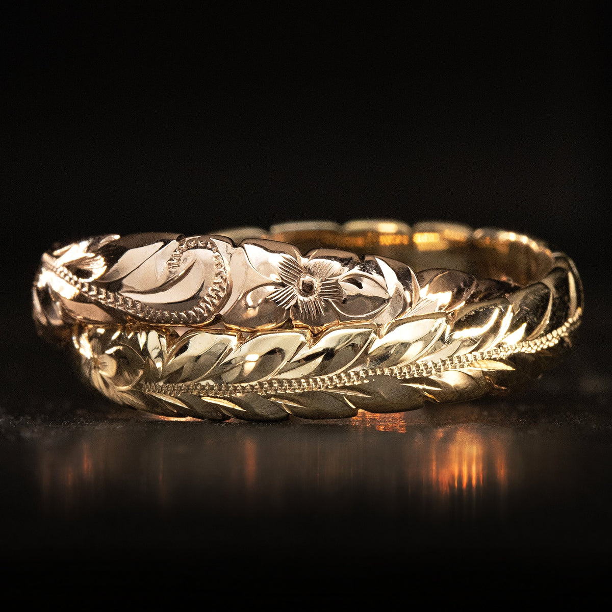 14K Gold & Rose Gold 'Love Ring' [4mmx4mm] Hand Made Hawaiian Jewelry / Barrel Shape