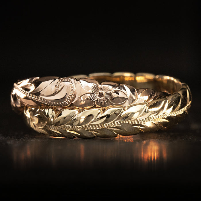 14K Gold & Rose Gold 'Love Ring' [4mmx4mm] Hand Made Hawaiian Jewelry / Barrel Shape