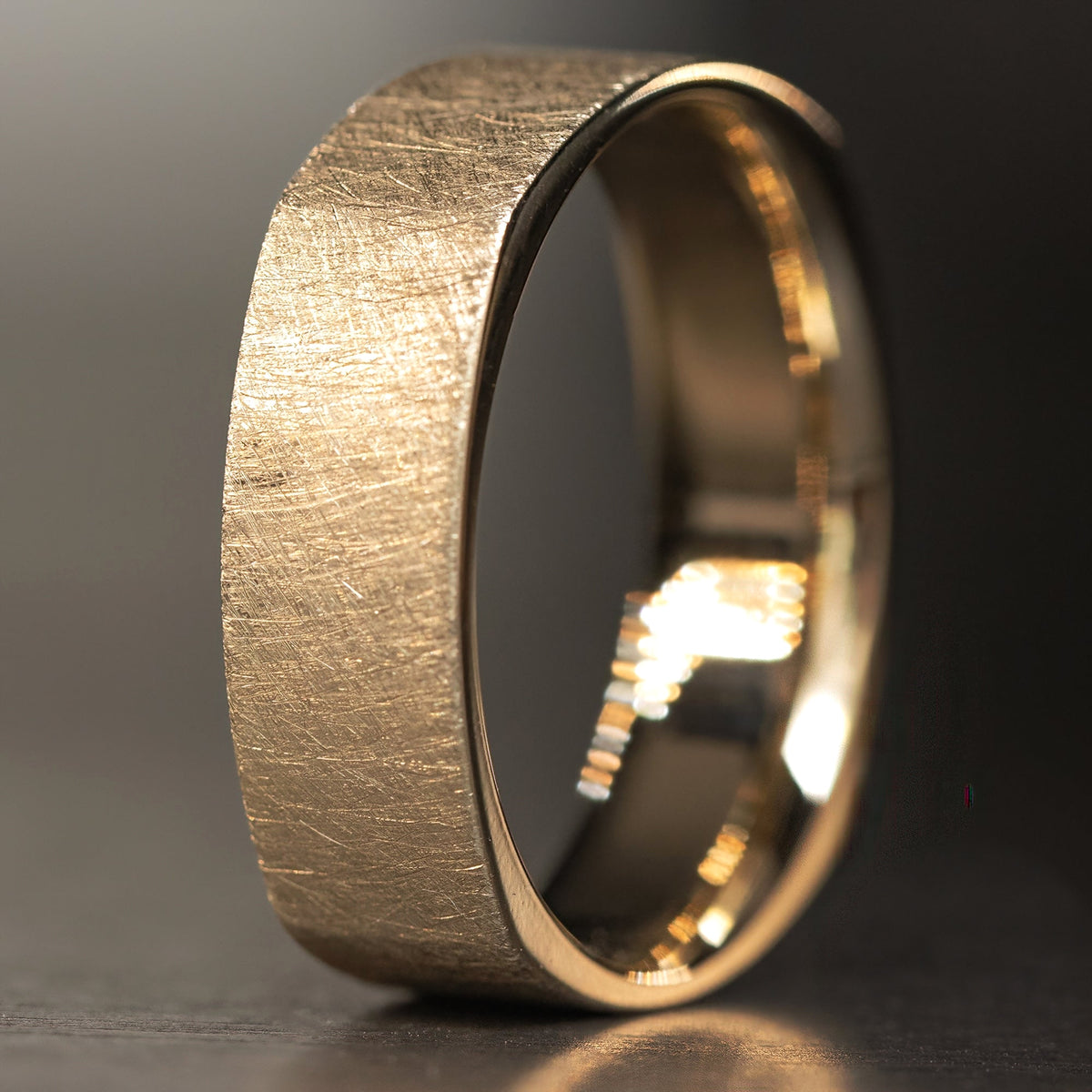 14K Gold Ring 'The Classic Square' [6mm width] Cross Brushed Finished