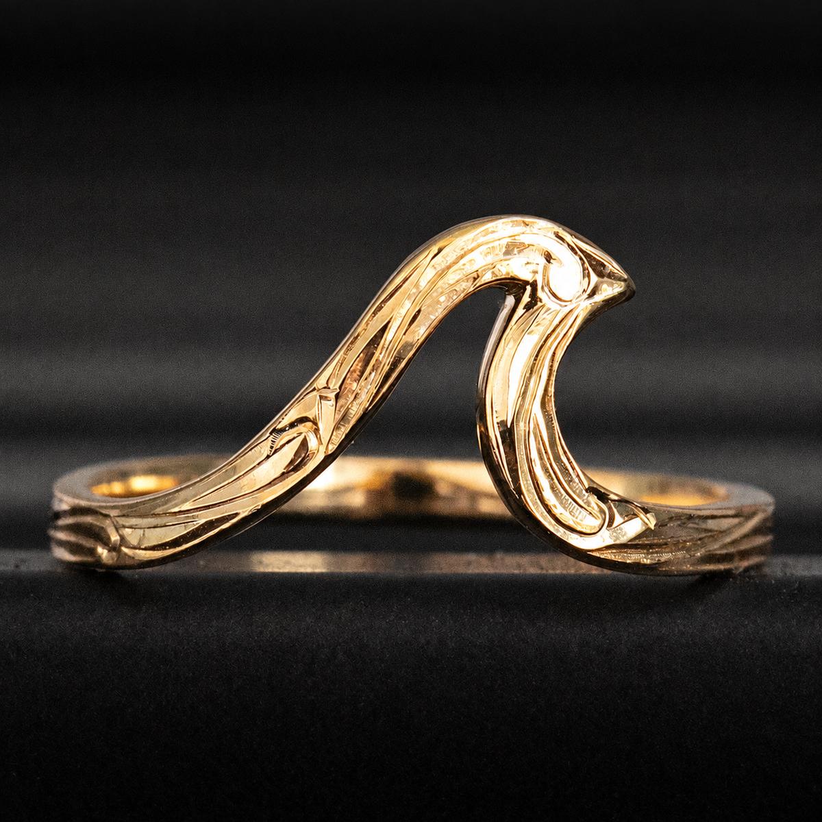 Gold ion plated sterling silver engraved wave ring