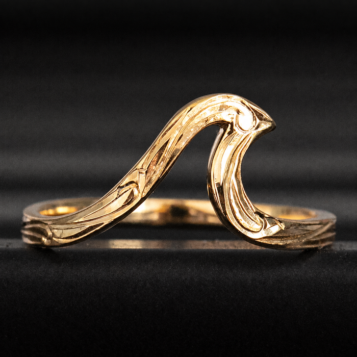 Gold ion plated sterling silver engraved wave ring