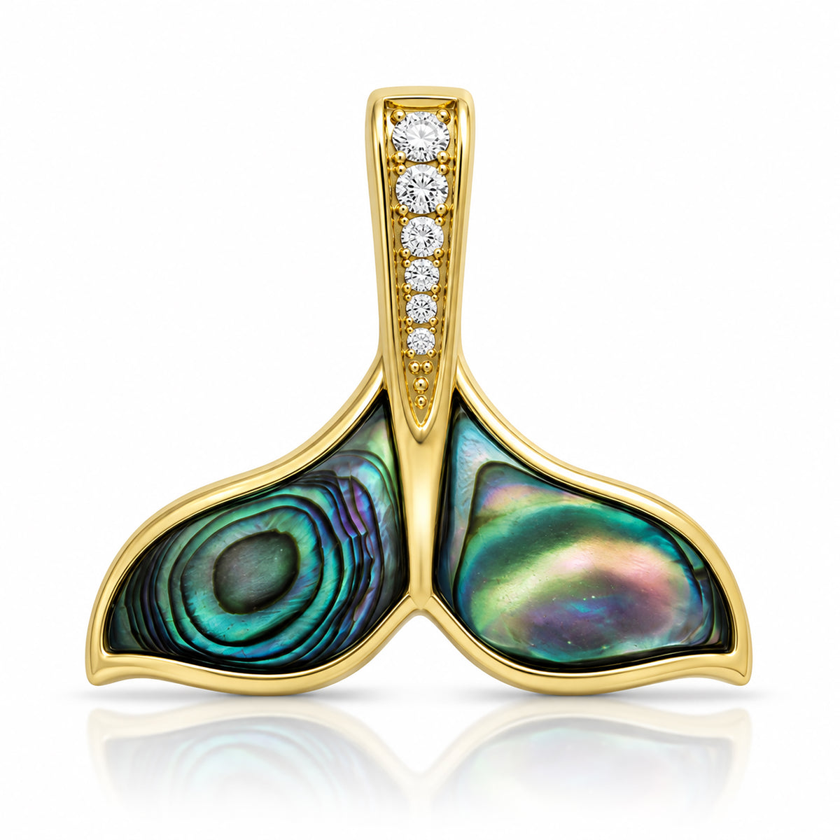 Solid Gold Diamond Abalone Whale Tail Pendant