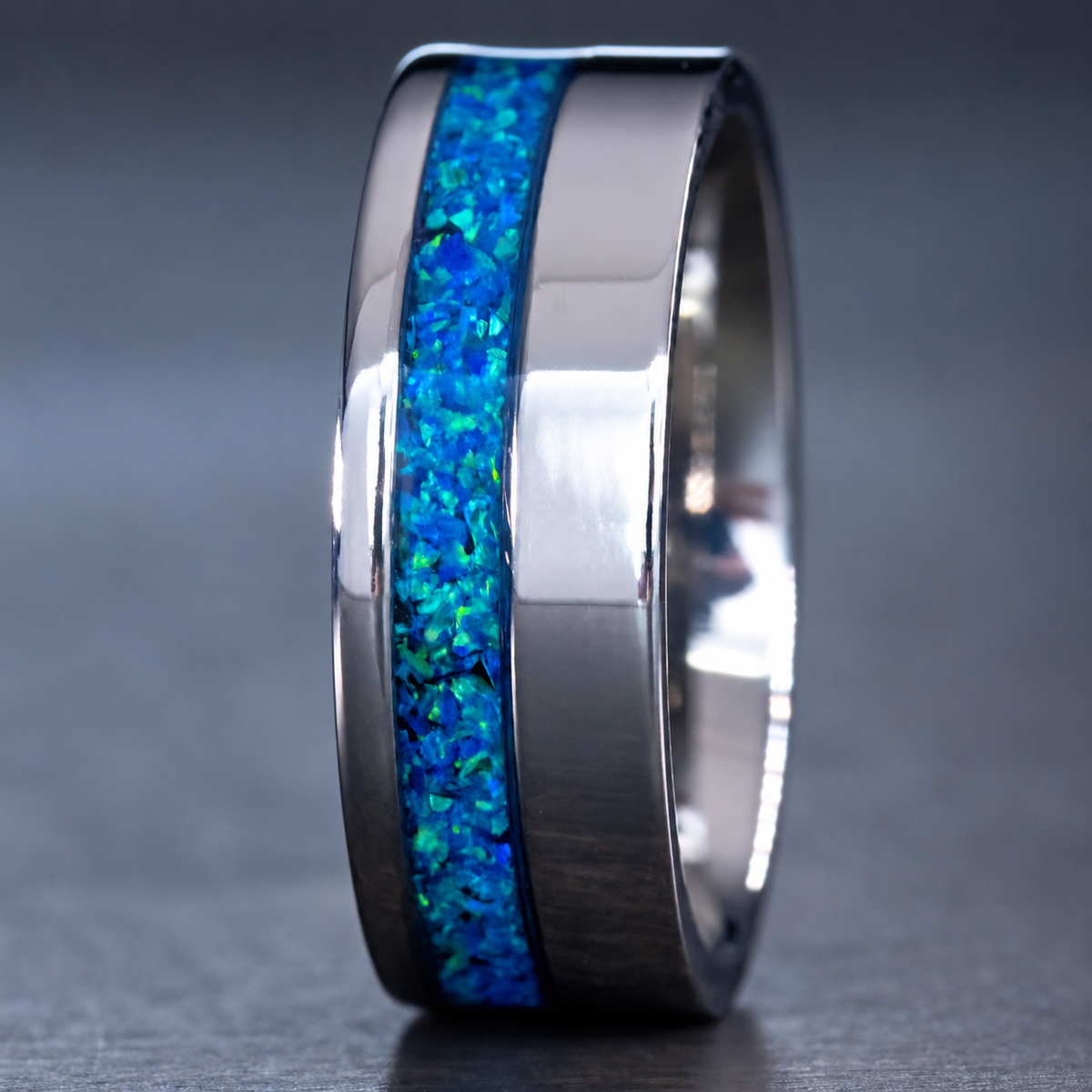 GR5 titanium Kai ring with azure blue opal inlay