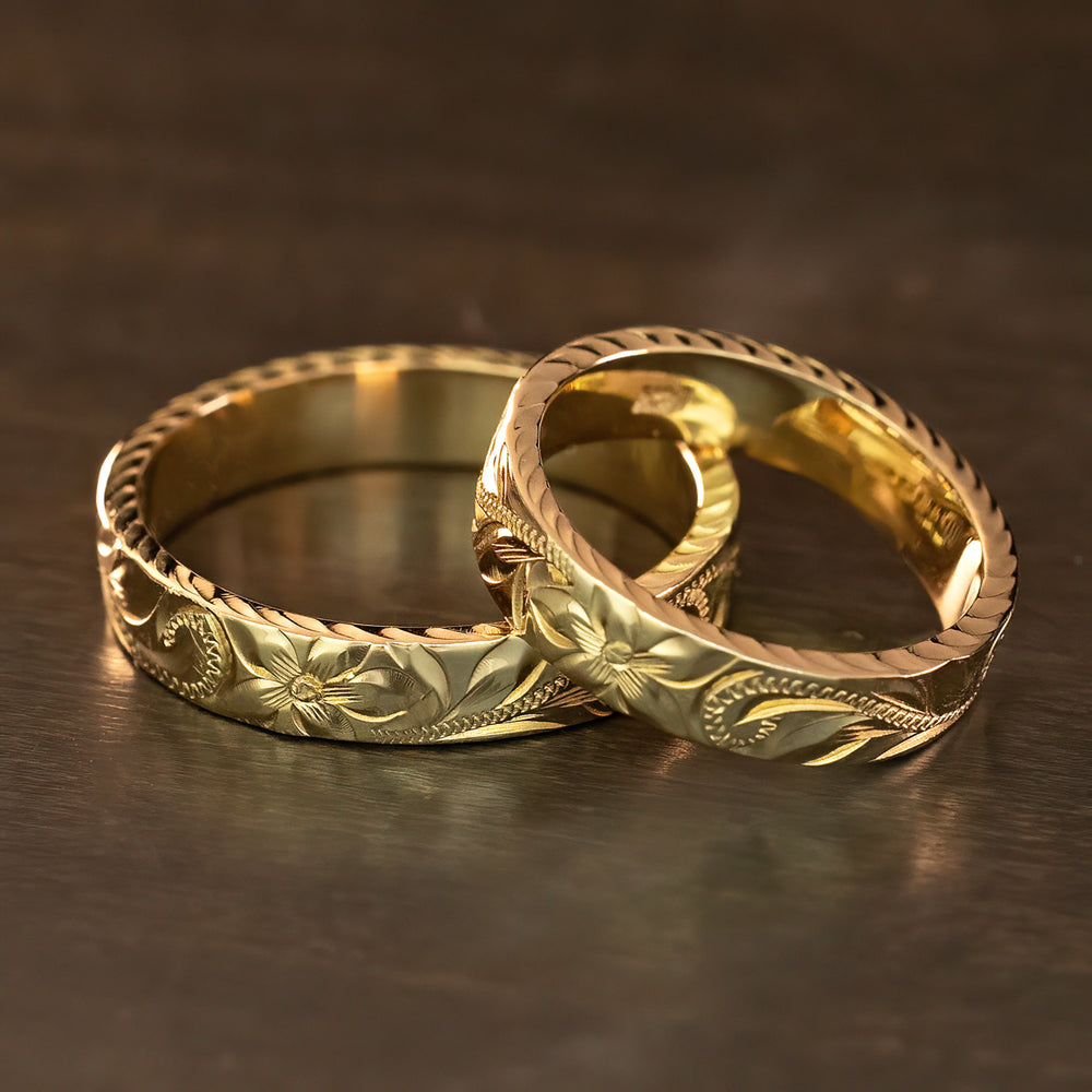 Solid Gold Hand Engraved Ring 4mm Width Diamond Cut Edges solid-gold-hand-engraved-ring-4mm-width-diamond-cut-edges