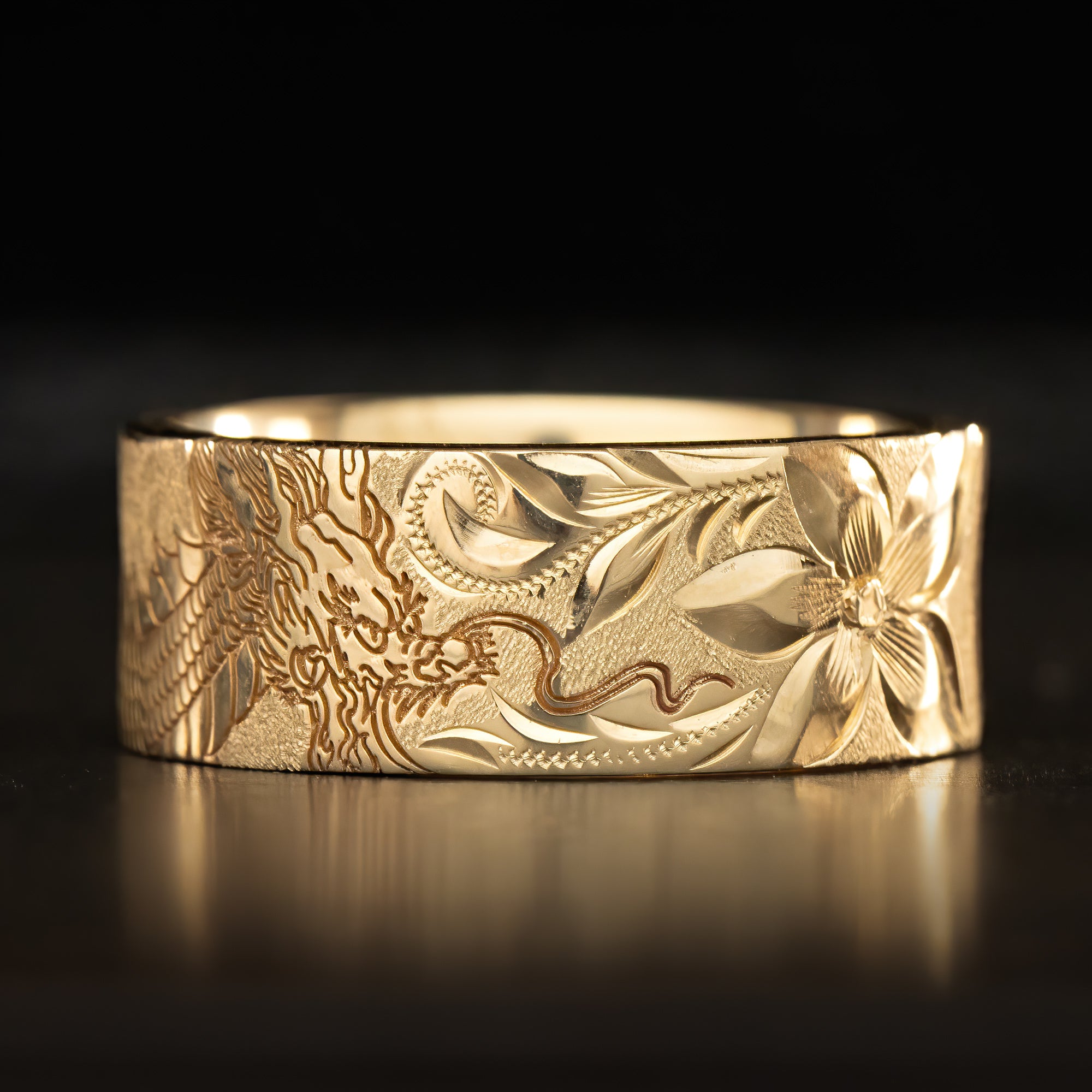 14k Gold Rising Dragon Ring [8mm] " The Kelekona"