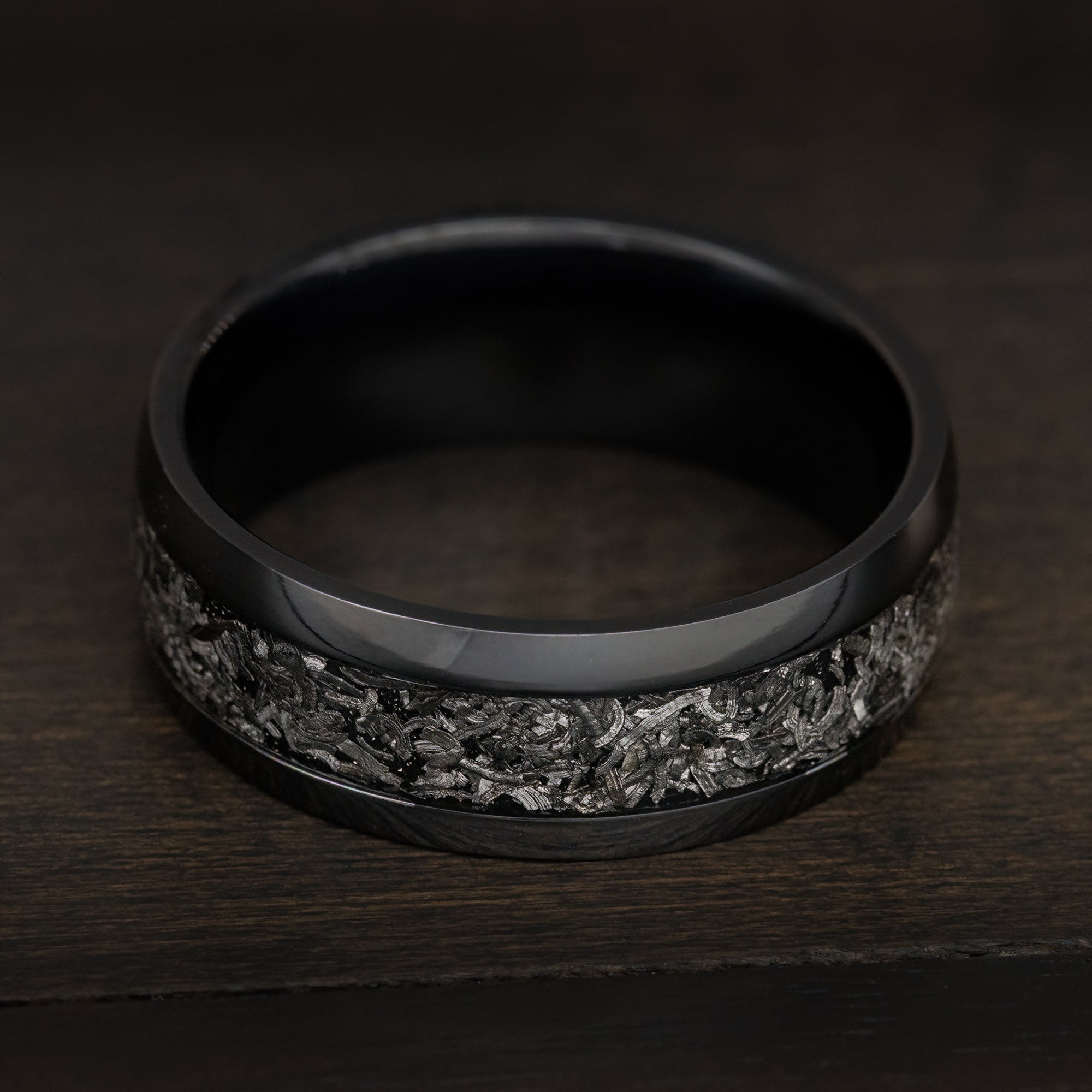 Black Titanium High Polish Ring [8mm width] Meteorite Inlay