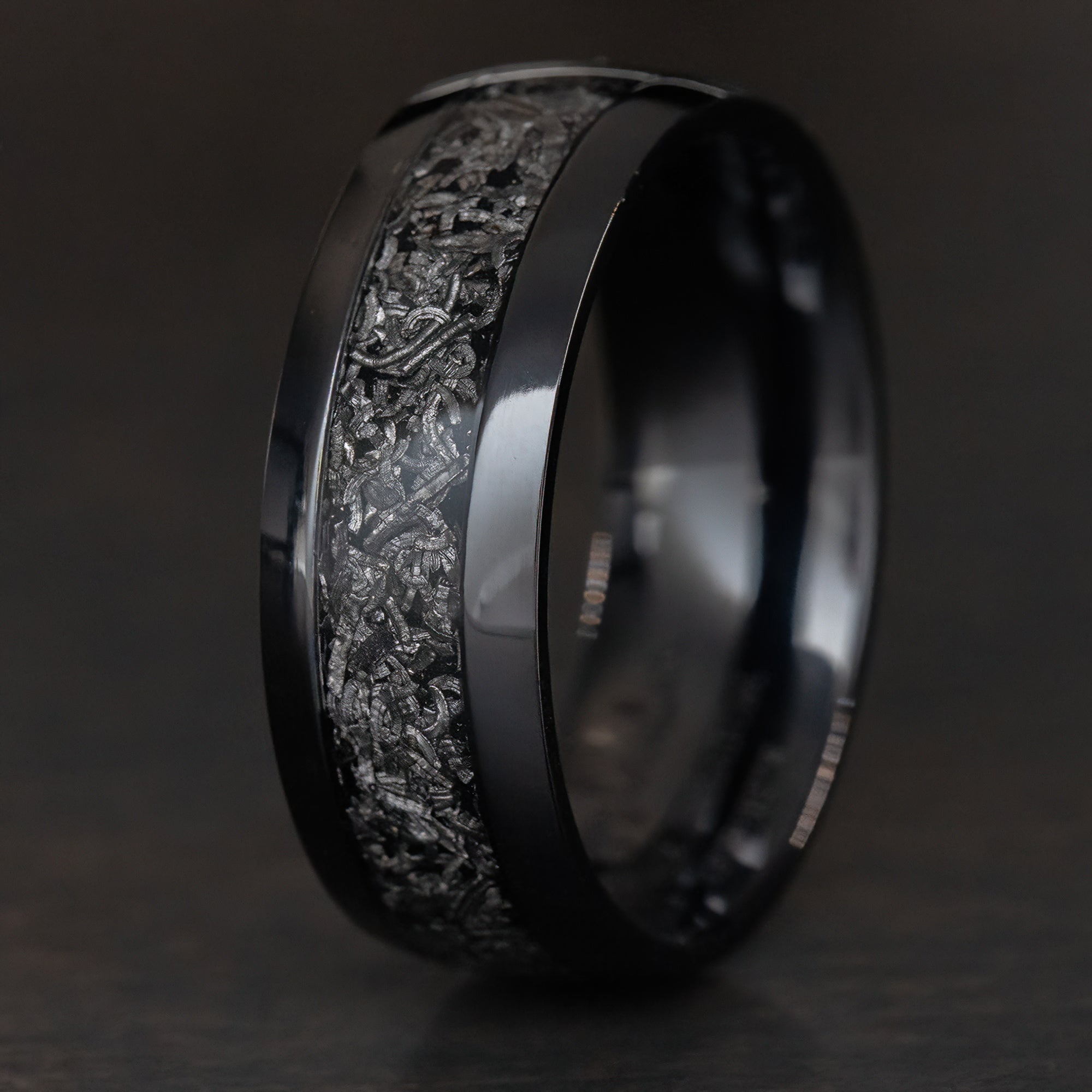 Black Titanium High Polish Ring [8mm width] Meteorite Inlay