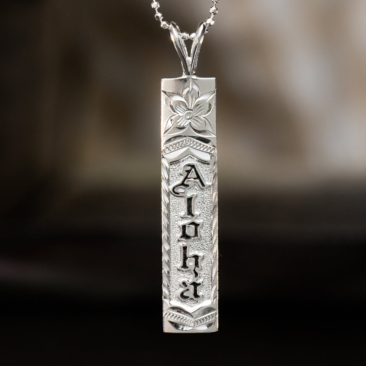 Sterling Silver Hawaii State Seal Necklace: Engraved Aloha Pendant