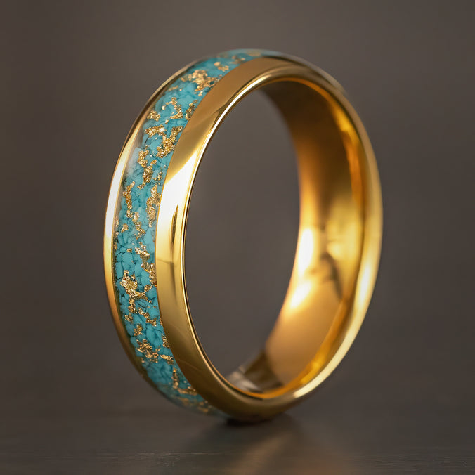 Tungsten Carbide [6mm] Turquoise & 18K Gold Flake