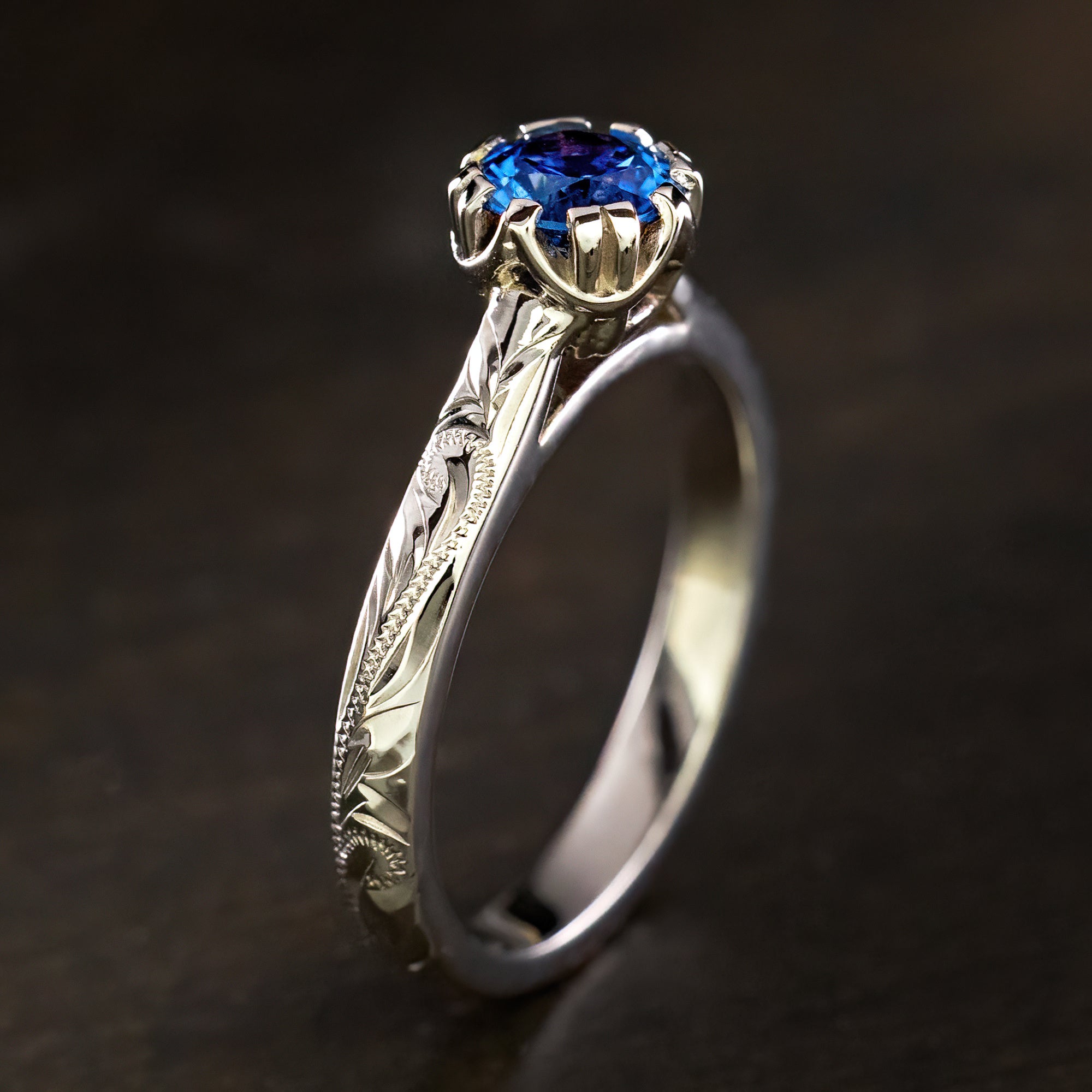 14K Solid Gold Ring [4mm Solitaire] Blue Sapphire Color H AAA 1CT⁠