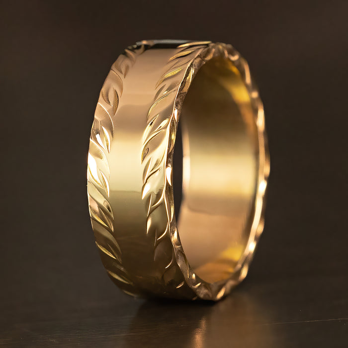 Solid Gold Heavy Style Ring [8mm width] Chevron Maile Desgin