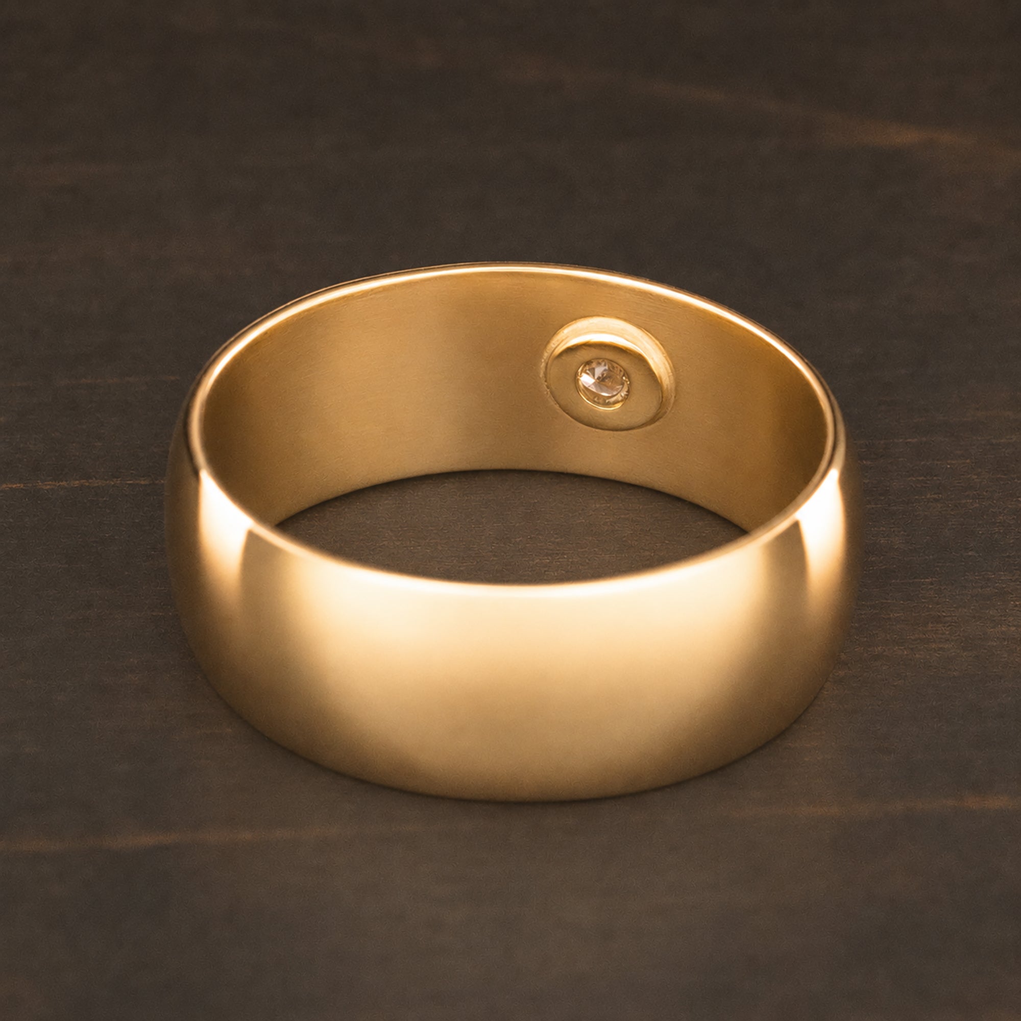 Solid Gold Old English Initial Ring [8mm width] VVS 3mm Lab Diamond