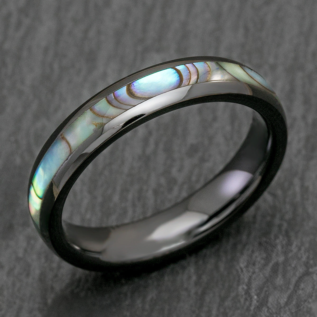 HI-TECH Black Ceramic with Abalone Pau'a Shell Inlay - 4mm, Dome, Comfort Fitment
