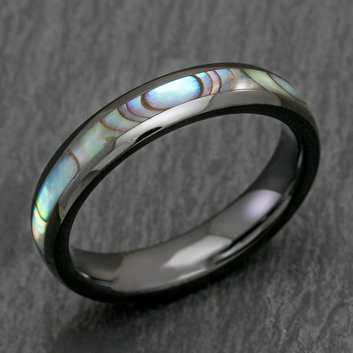 HI-TECH Black Ceramic with Abalone Pau'a Shell Inlay - 4mm, Dome, Comfort Fitment