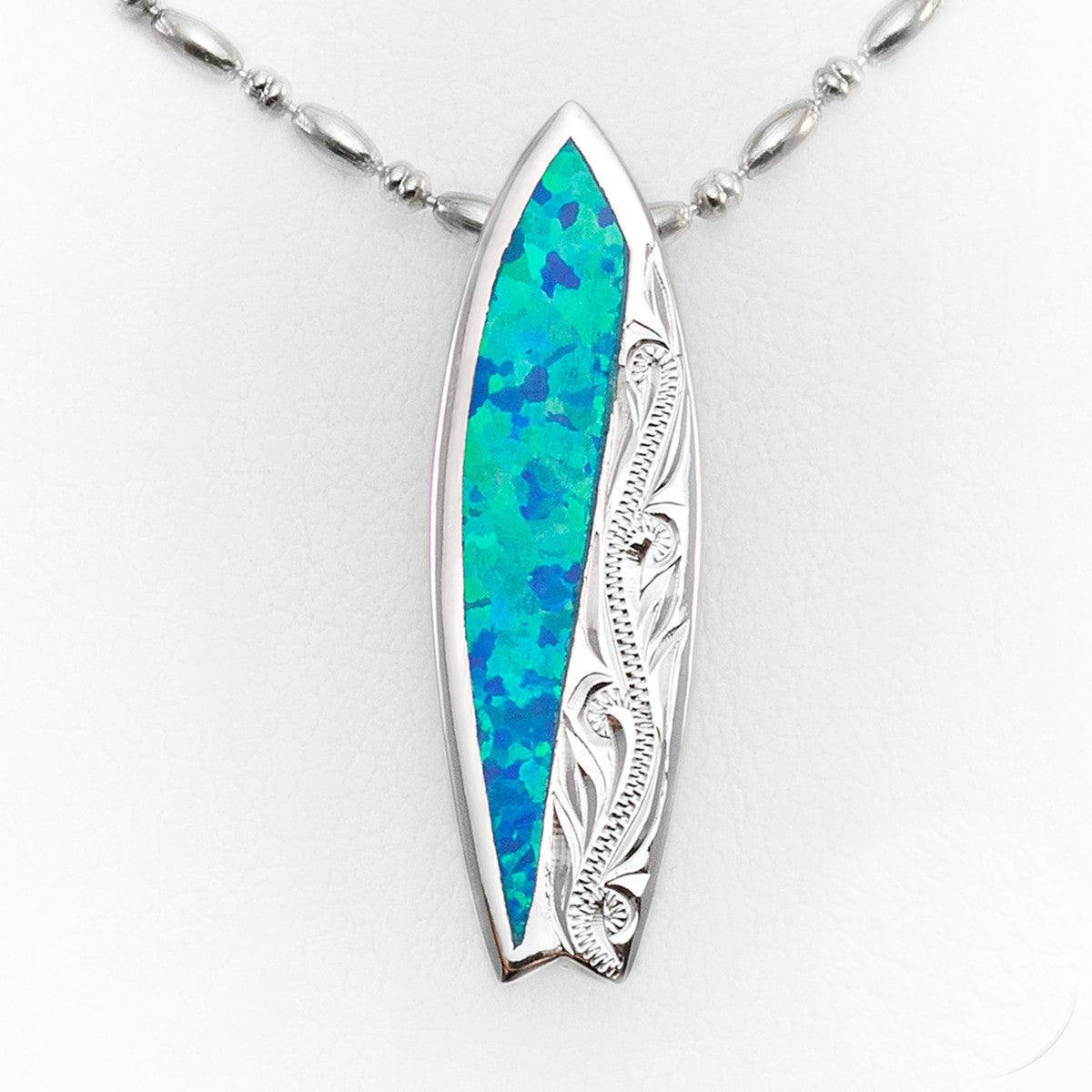 925 Sterling Silver Surf Board Pendant with Opal Inlay