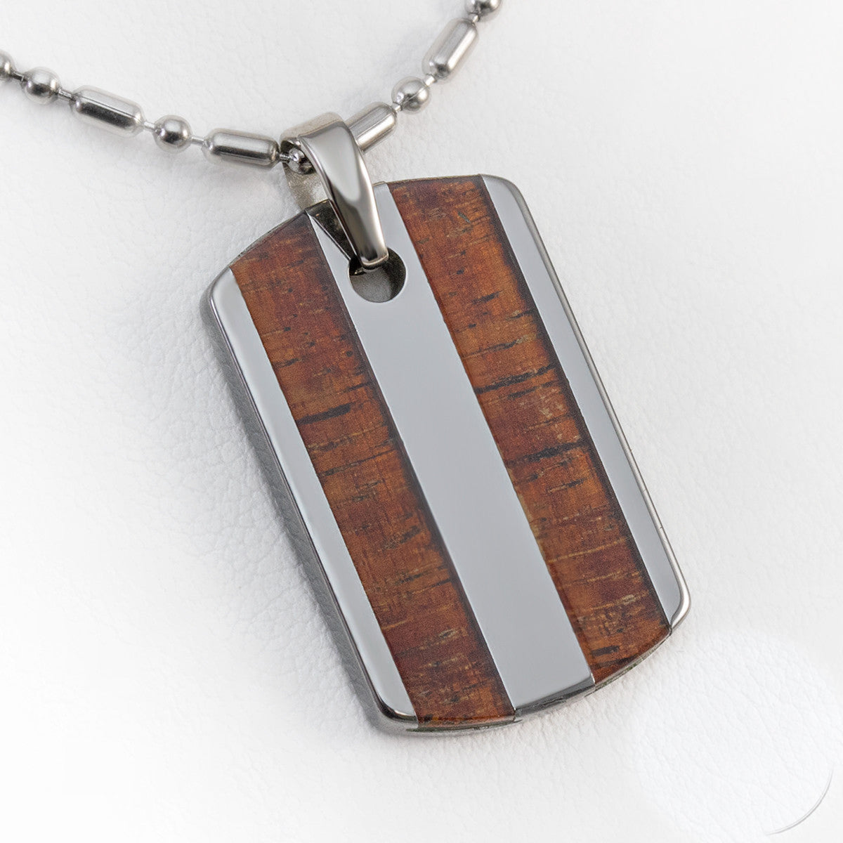 Tungsten Carbide Dog Tag Pendant with Duo Koa Wood Inlay