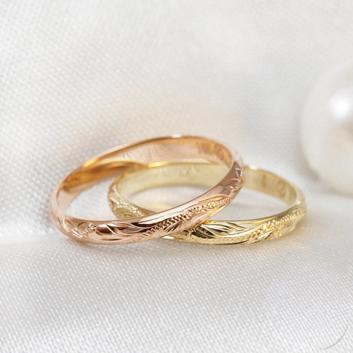 14K Gold Ring [2mm] Hawaiian Hand Engraved Heritage Design - Dome Shape