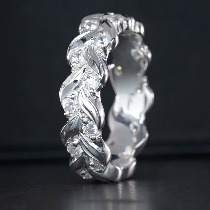 Sterling Silver Ring [6mm width] Maile Motif with Cubic Zirconia Stones